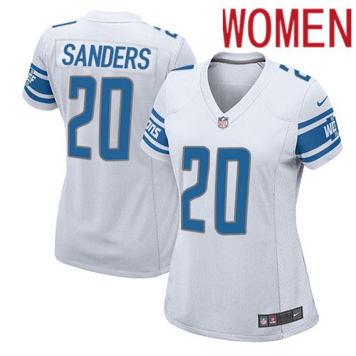Women Detroit Lions 20 Barry Sanders Nike White Game Player NFL Jersey